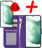 Samsung Galaxy S22 Plus Hoesje Bookcase Met 2x Screenprotector - Samsung Galaxy S22 Plus Case Hoes Cover - Samsung Galaxy S22 Plus 2x Screenprotector - Paars