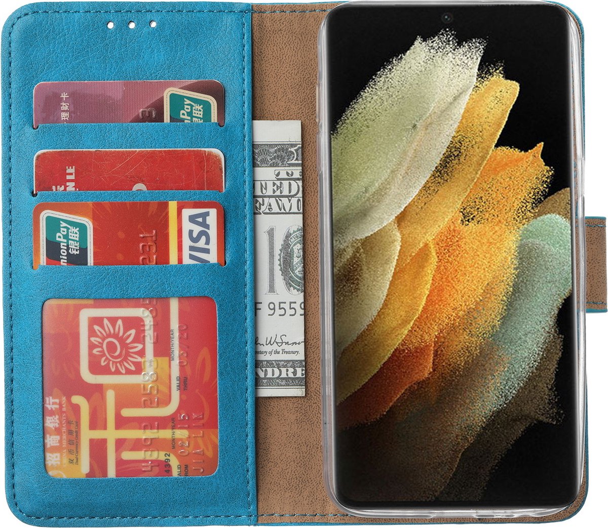 Arara Hoesje geschikt voor Samsung Galaxy S22 hoesje - Samsung S22 Bookcase - Hoesje Samsung Galaxy S22 - Blauw