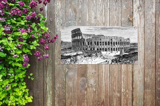 Poster de jardin Dessin Zwart et blanc du Colisée à Rome - 80x40 cm - Décoration murale Outdoor - Poster de jardin - Toile de jardin - Poster de clôture - Tableau de jardin