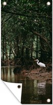 Tuinposter Reiger - Bos - Meer - 40x80 cm - Wanddecoratie Buiten - Tuinposter - Tuindoek - Schuttingposter - Tuinschilderij