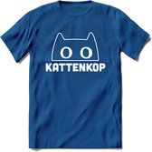 Kattenkop - Katten T-Shirt Kleding Cadeau | Dames - Heren - Unisex | Kat / Dieren shirt | Grappig Verjaardag kado | Tshirt Met Print | - Donker Blauw - XXL