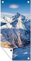 Wanddecoratie buiten Zwitserse Alpen tijdens de winter - 80x160 cm - Tuindoek - Buitenposter