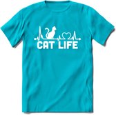 Cat Life - Katten T-Shirt Kleding Cadeau | Dames - Heren - Unisex | Kat / Dieren shirt | Grappig Verjaardag kado | Tshirt Met Print | - Blauw - S