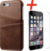 Backcover geschikt voor Apple iPhone 6 / 6s - Donkerbruin - PU Leer - Pasjeshouder + Glas Protector