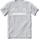 Catsanova - Katten T-Shirt Kleding Cadeau | Dames - Heren - Unisex | Kat / Dieren shirt | Grappig Verjaardag kado | Tshirt Met Print | - Licht Grijs - Gemaleerd - L