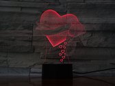 3D Led Lamp Met Gravering - RGB 7 Kleuren - Hart Met Roos