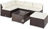 Casaria Polyrattan Lounge set Coussins XL Table Plateau en verre Mobilier de jardin Marron Crème