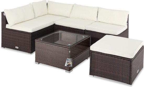 Casaria Polyrattan Loungeset -Incl. Kussens Tafel - Bruin Crème