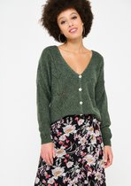 LOLALIZA Cardigan met lurex en ajour - Khaki - Maat M