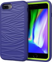 Voor iPhone SE （2020） Golfpatroon 3 in 1 siliconen + pc schokbestendige beschermhoes (marineblauw + olivijn)