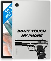 Cover Geschikt voor Samsung Galaxy Tab A8 2021 Tablet Hoesje met foto Pistol Don't Touch My Phone met transparant zijkanten