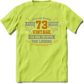 73 Jaar Legend T-Shirt | Goud - Zilver | Grappig Verjaardag Cadeau | Dames - Heren | - Groen - XL