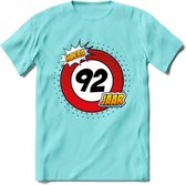 92 Jaar Hoera Verkeersbord T-Shirt | Grappig Verjaardag Cadeau | Dames - Heren | - Licht Blauw - XXL