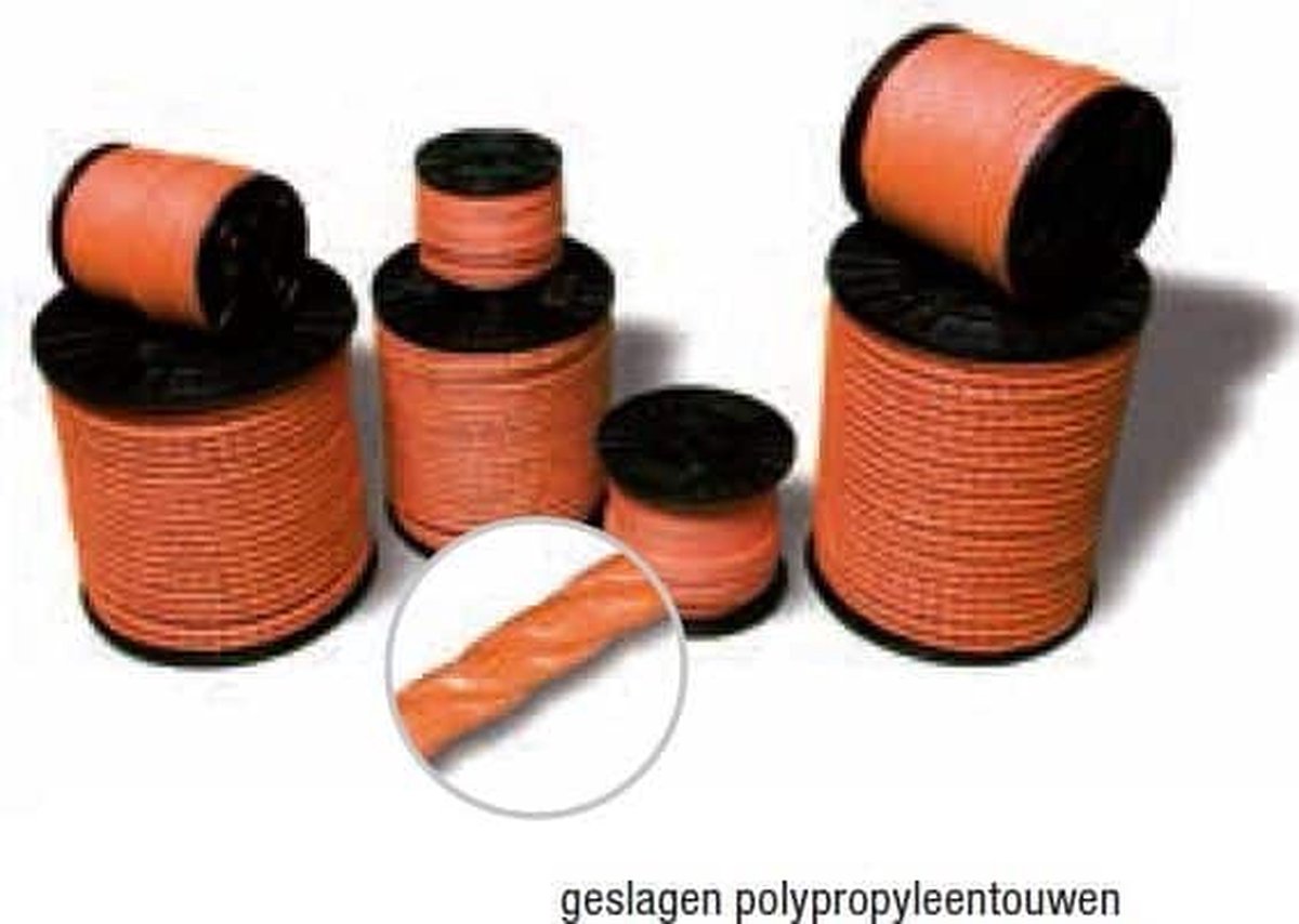 Geslagen polypropyleentouw, per bobijn 100m - oranje - 8 mm Draaddikte