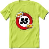 55 Jaar Hoera Verkeersbord T-Shirt | Grappig Verjaardag Cadeau | Dames - Heren | - Groen - L