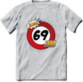 69 Jaar Hoera Verkeersbord T-Shirt | Grappig Verjaardag Cadeau | Dames - Heren | - Licht Grijs - Gemaleerd - XL