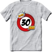 30 Jaar Hoera Verkeersbord T-Shirt | Grappig Verjaardag Cadeau | Dames - Heren | - Licht Grijs - Gemaleerd - 3XL