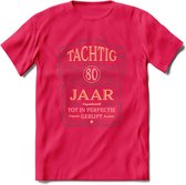 80 Jaar Legendarisch Gerijpt T-Shirt | Grijs - Ivoor | Grappig Verjaardag Cadeau | Dames - Heren | - Roze - XL