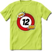 12 Jaar Hoera Verkeersbord T-Shirt | Grappig Verjaardag Cadeau | Dames - Heren | - Groen - S