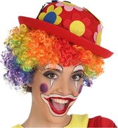 Ensemble de déguisement de Clown perruque colorée avec chapeau melon rouge à fleurs - Déguisements et accessoires clowns carnaval