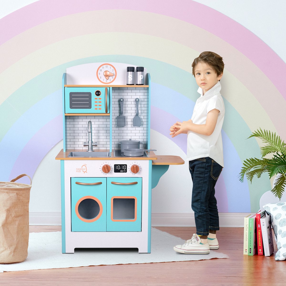 Teamson Kids Retro Houten Speelkeuken Met Accessoires - Rollenspel Speelgoed - Blauw/Wit