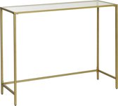 VASAGLE Console tafel, gehard glazen bijzettafel, 100 x 35 x 80 cm, moderne banktafel, eenvoudig te monteren, verstelbare poten, woonkamer, gang, goudkleurig LGT26G