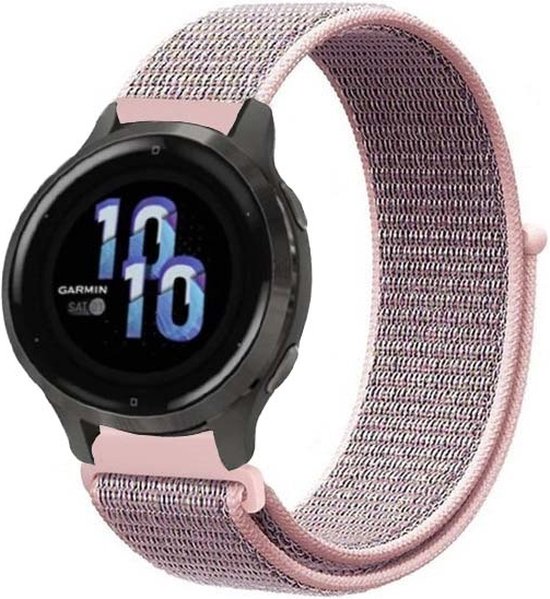 Nylon bandje geschikt voor Garmin Venu 2s / Garmin Vivomove 3s / Garmin Vivoactive 4s bandje nylon - Stoffen bandje met klittenband sluiting - Roze - Pink Sand