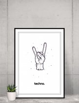 Techno zwart wit poster | muziek poster zonder lijst | 50 x 70 cm