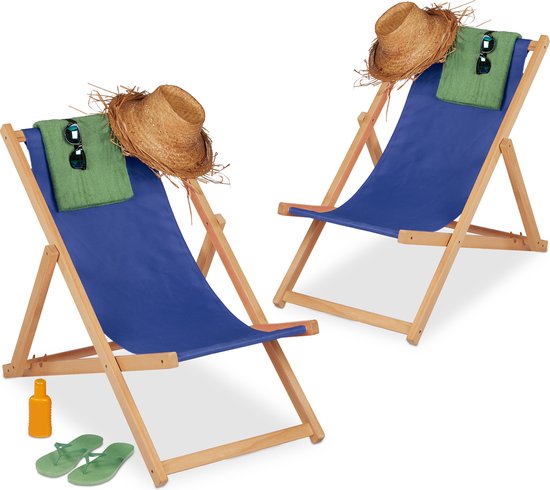 Luidruchtig tot nu Zonnebrand Relaxdays strandstoel hout - set van 2 - blauw - ligstoel tuin -  verstelbare klapstoel | bol.com