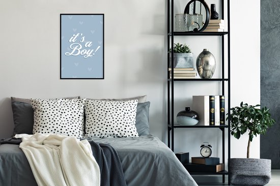 Cadre photo avec affiche - It's a Boy - Boy - Baby shower - Blauw - Coeur - Born - 40x60 cm - Cadre pour affiche