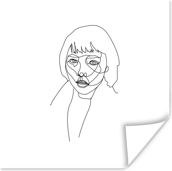 Affiche Femme - Portrait - Zwart - Wit - 100x100 cm XXL