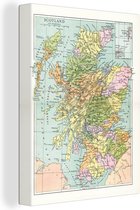 Canvas Schilderij Vintage kaart van Schotland - 60x80 cm - Wanddecoratie