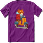 Casual scooter kat T-Shirt Grappig | Dieren katten Kleding Kado Heren / Dames | Animal Skateboard Cadeau shirt - Paars - XL