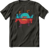Casual monsters T-Shirt Grappig | Dieren Kleding Kado Heren / Dames | Animal Skateboard Cadeau shirt - Donker Grijs - 3XL