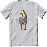 Casual haai matroos T-Shirt Grappig | Dieren vissen Kleding Kado Heren / Dames | Animal Skateboard Cadeau shirt - Licht Grijs - Gemaleerd - S