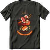 Sushi T-Shirt Grappig | Japans eten Kleding Kado Heren / Dames | Cadeau shirt - Donker Grijs - M