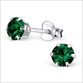 Aramat jewels ® - Oorbellen rond zirkonia 925 zilver donker groen 5mm