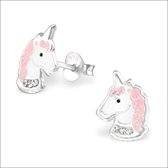 Kinder oorbellen unicorn - 925 zilver - roze -11x8 mm