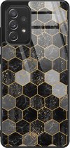 Samsung A52 hoesje glass - Hexagons zwart | Samsung Galaxy A52 5G case | Hardcase backcover zwart