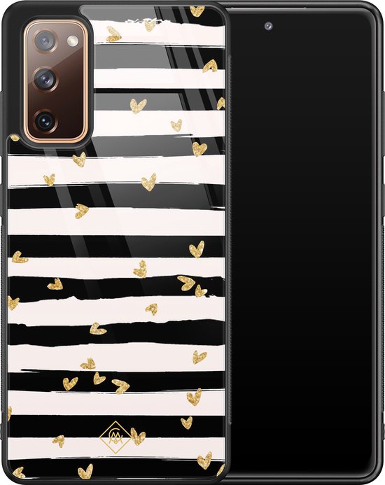 Vitre coque Samsung S20 FE - Rayures coeur | Samsung Galaxy S20 | Coque arrière rigide noire