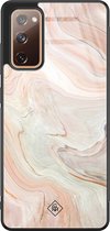 Casimoda® hoesje - Geschikt voor Samsung Galaxy S20 FE - Marmer Waves - Luxe Hard Case Zwart - Backcover telefoonhoesje - Bruin/beige