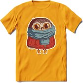 Winter uil T-Shirt Grappig | Dieren uilen Kleding Kado Heren / Dames | Animal Skateboard Cadeau shirt - Geel - L