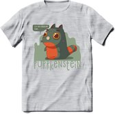 Monster van Purrkenstein T-Shirt Grappig | Dieren katten halloween Kleding Kado Heren / Dames | Animal Skateboard Cadeau shirt - Licht Grijs - Gemaleerd - 3XL