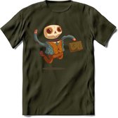 Casual skelet T-Shirt Grappig | Dieren halloween Kleding Kado Heren / Dames | Animal Skateboard Cadeau shirt - Leger Groen - S