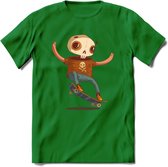 Casual skelet T-Shirt Grappig | Dieren halloween Kleding Kado Heren / Dames | Animal Skateboard Cadeau shirt - Donker Groen - S