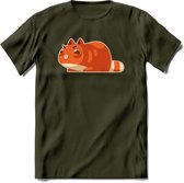 Schattige kat klaar voor aanval T-Shirt Grappig | Dieren katten Kleding Kado Heren / Dames | Animal Skateboard Cadeau shirt - Leger Groen - M