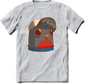 Chirp vogel T-Shirt Grappig | Dieren Kleding Kado Heren / Dames | Animal Skateboard Cadeau shirt - Licht Grijs - Gemaleerd - M