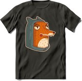 Hoodie fox T-Shirt Grappig | Dieren vos Kleding Kado Heren / Dames | Animal Skateboard Cadeau shirt - Donker Grijs - XXL