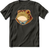 casual kikker T-Shirt Grappig | Dieren reptiel Kleding Kado Heren / Dames | Animal Skateboard Cadeau shirt - Donker Grijs - 3XL
