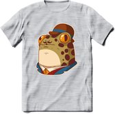 Fancy frog T-Shirt Grappig | Dieren rijke kikker Kleding Kado Heren / Dames | Animal Skateboard Cadeau shirt - Licht Grijs - Gemaleerd - S